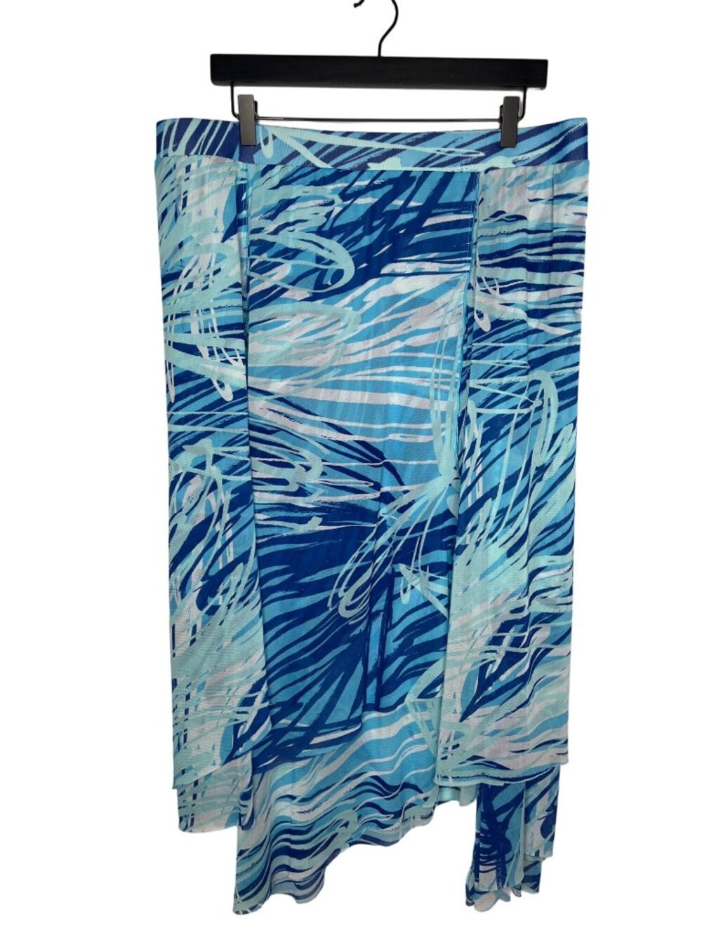 Chico’s Blue White Abstract High Low Mesh Midi Skirt Size XL 3 Work Style